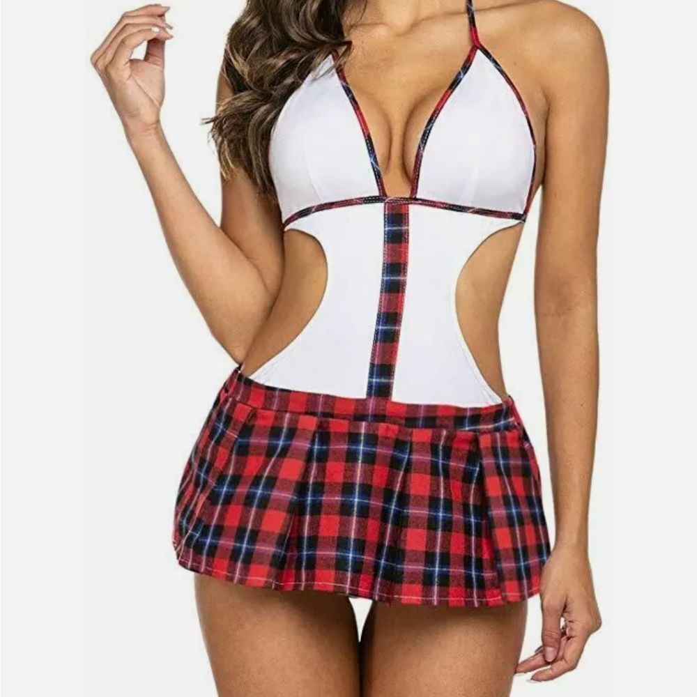 Cosplay Sexy Lingerie Schoolgirl Role Play Plaid O